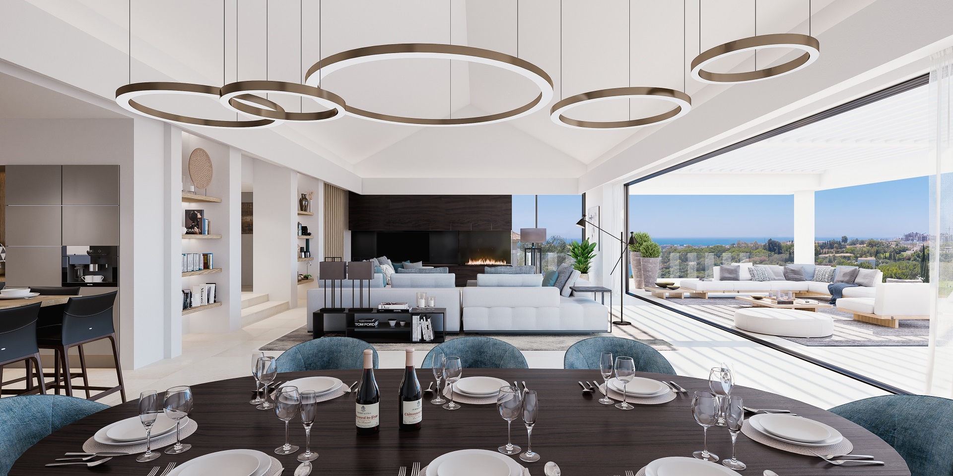 Unique luxury and elegant interior design by Bemont Marbella for a contemporary villa in Marbella, Costa del Sol, Spain.  Furniture and accesories from Dutch and Belgian brands and Kitchen by Siematic